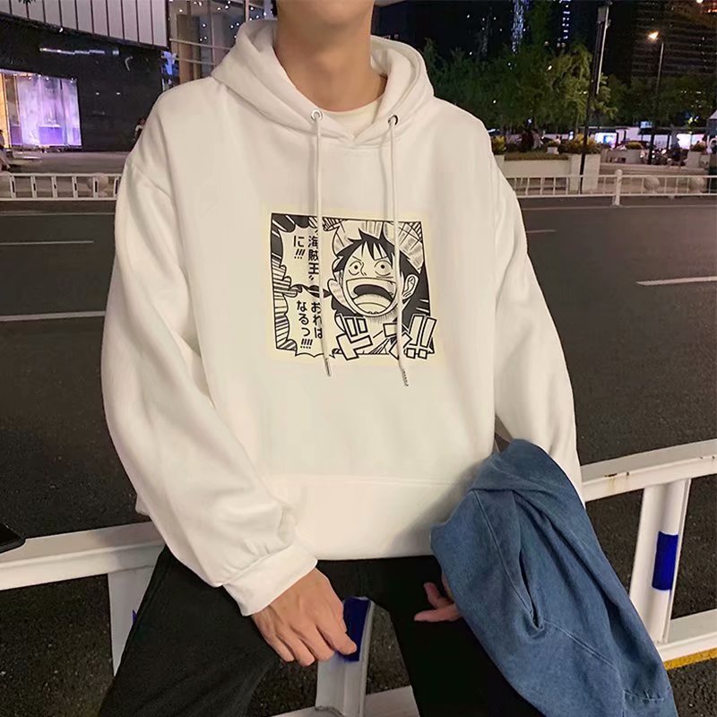 Áo hoodie tay dài dáng rộng in họa tiết hoạt hình phong cách hip hop đường phố Hàn Quốc cho nam cỡ lớn M-5XL