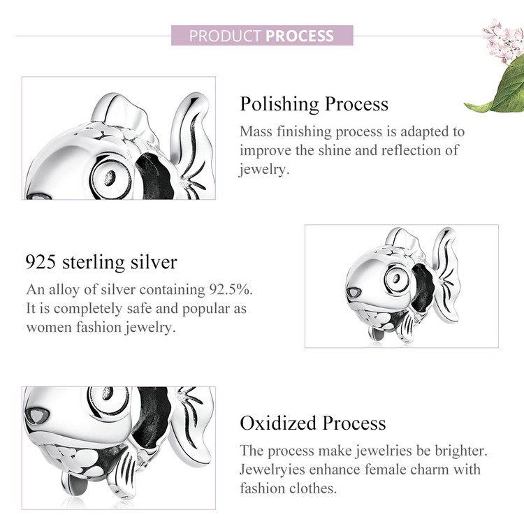 Hạt trang sức Bamoer Bsc543 bằng bạc 925 khẩu độ 4.5mm hình cá vàng thời trang thích hợp làm vòng tay DIY