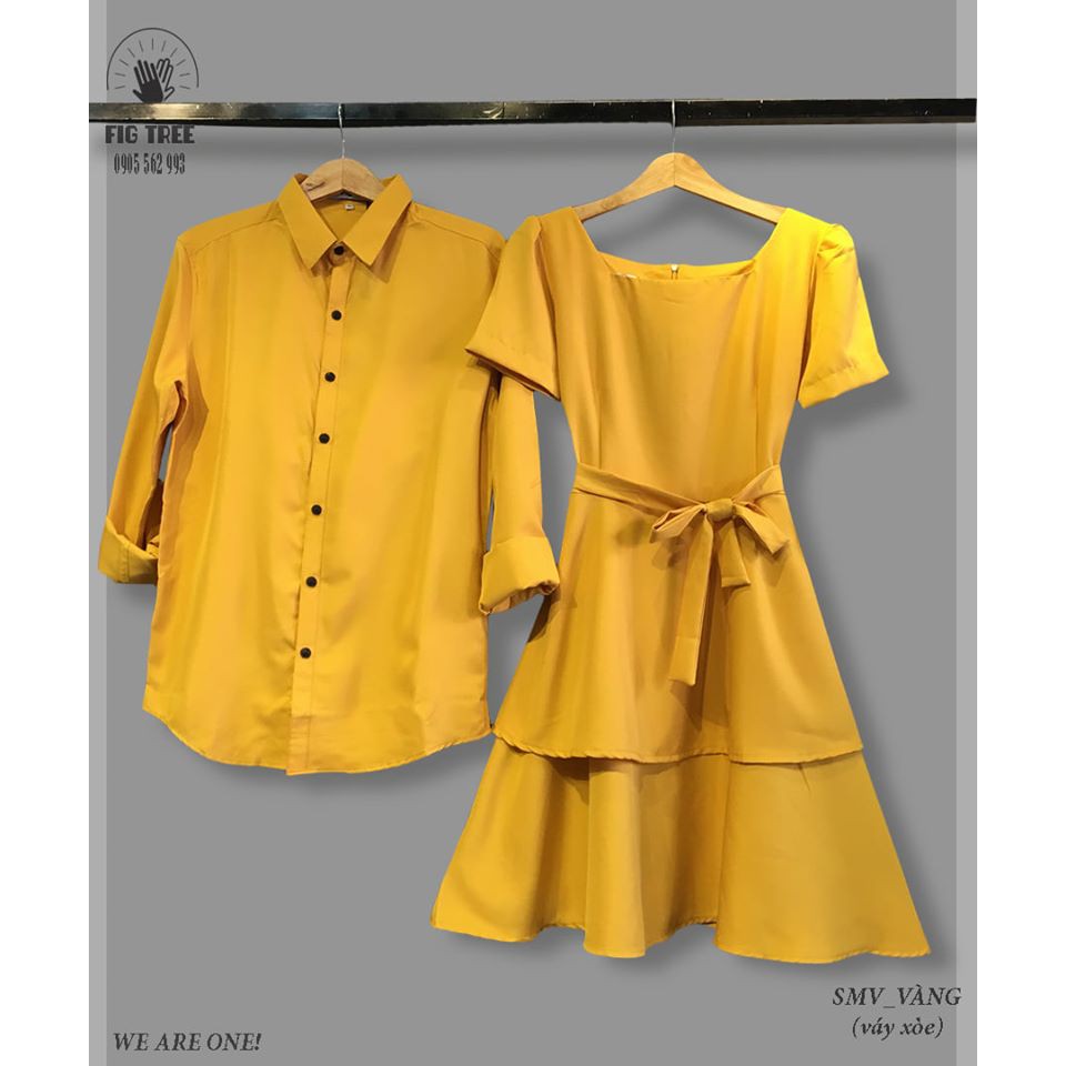 Set Áo Sơ Mi Váy Đôi FIGTREE Màu Vàng Tươi Sáng