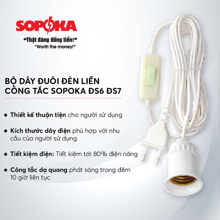 Bộ dây đuôi đèn liền công tắc SOPOKA ĐS sẵn phích siêu tiện lợi ⚜️