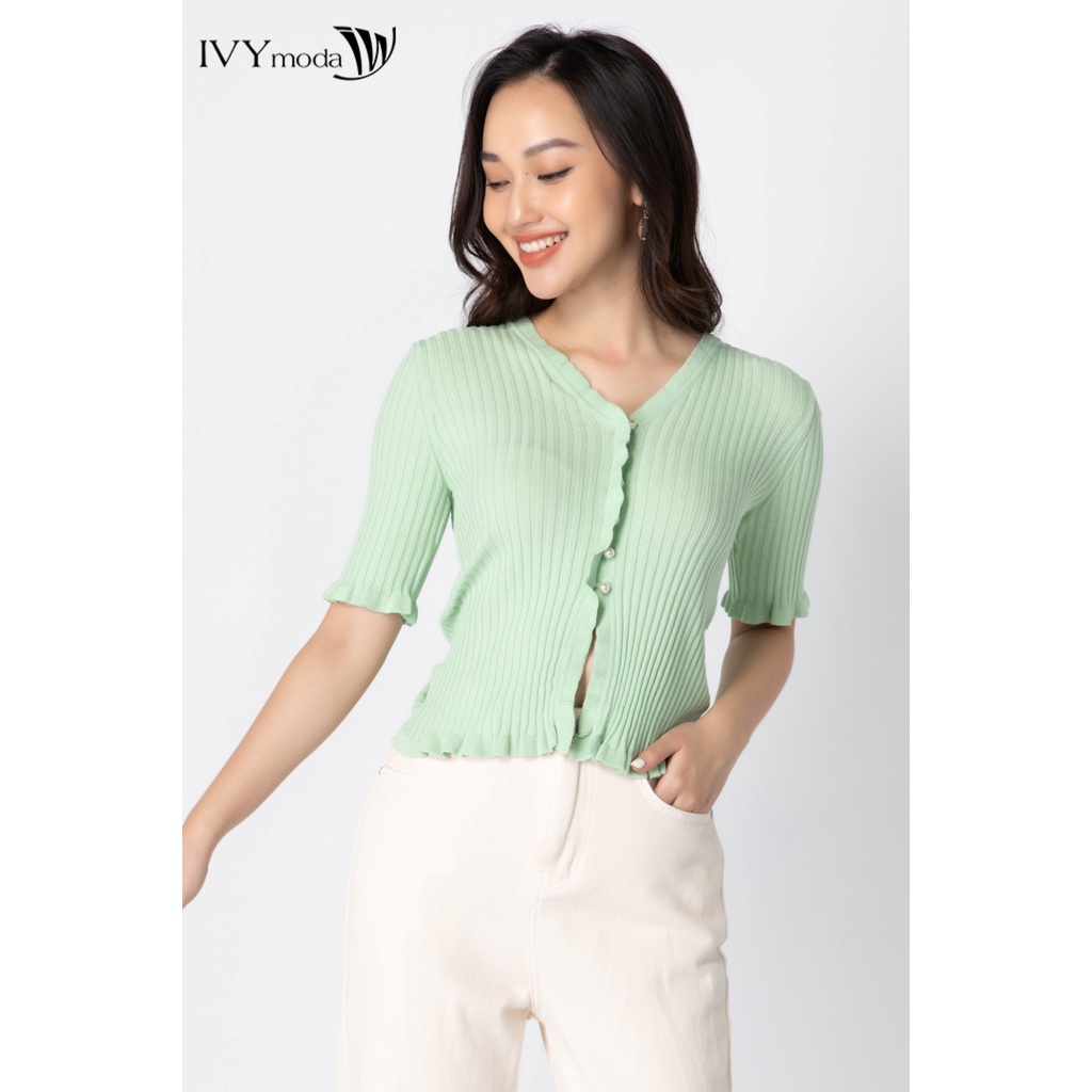 Áo len nữ gân dáng croptop IVY moda MS 77B8029