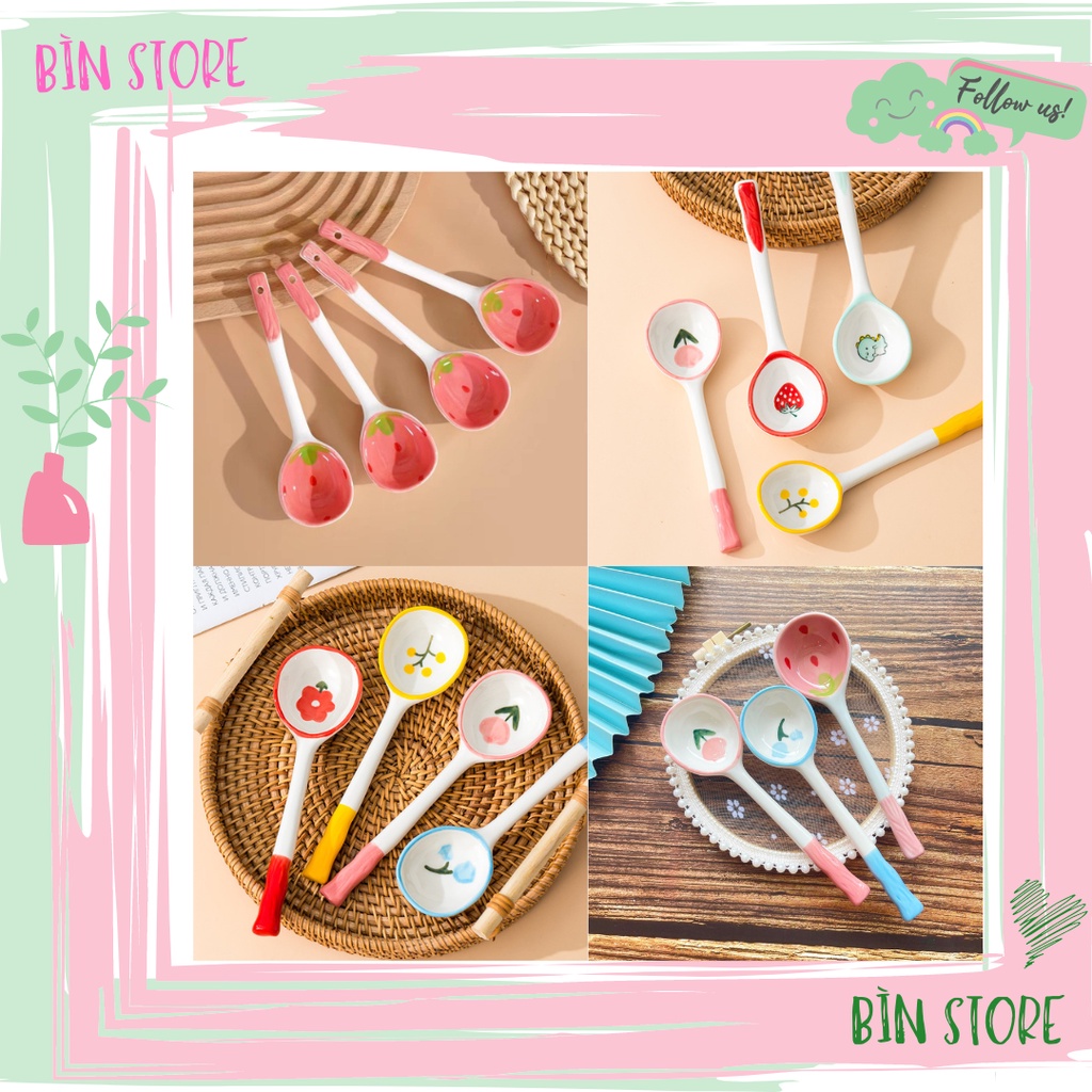 Muỗng sứ ăn cơm cho bé, thìa sứ ăn dặm dễ thương, muỗng thìa uống nước, cho bé nhỏ ăn dặm bé lớn tập ăn BÌN STORE