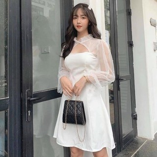 Đầm tay voan đầm dáng xoè