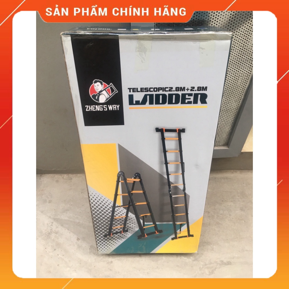 Thang Nhôm Rút Đôi Chữ A (1.9M+1.9M) - Có Bánh Xe [Tặng 2 Chốt Thang]