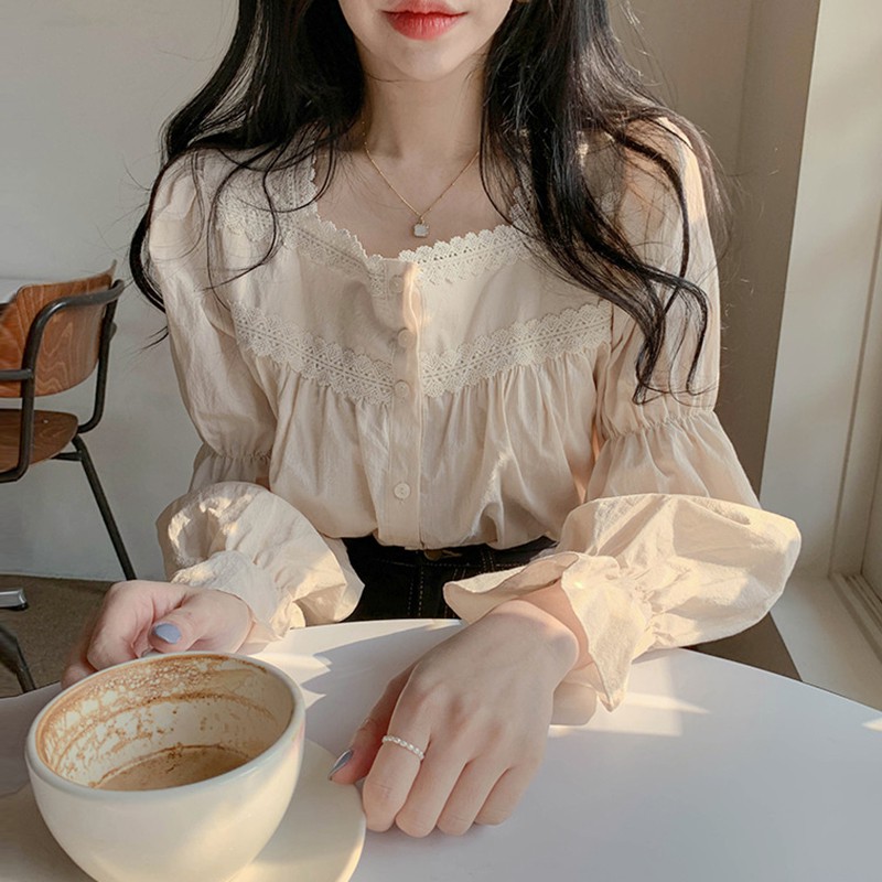 [GIẢM 10K ĐƠN TỪ 250K] Áo babydoll cổ vuông viền ren bo tay tiểu thư (Video/ ảnh thật)
