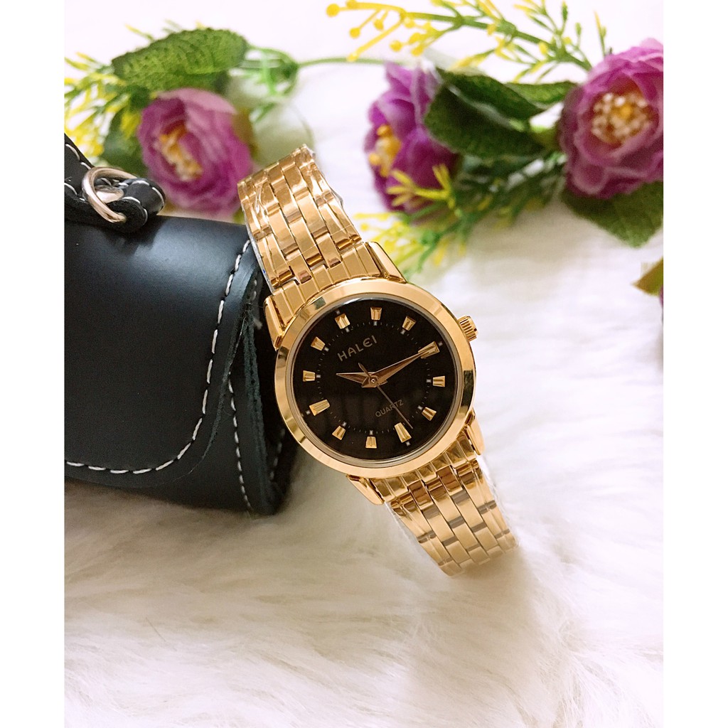Đồng hồ cặp đôi dây thép Halei Gold black platium sang trọng, huyền bí | BigBuy360 - bigbuy360.vn
