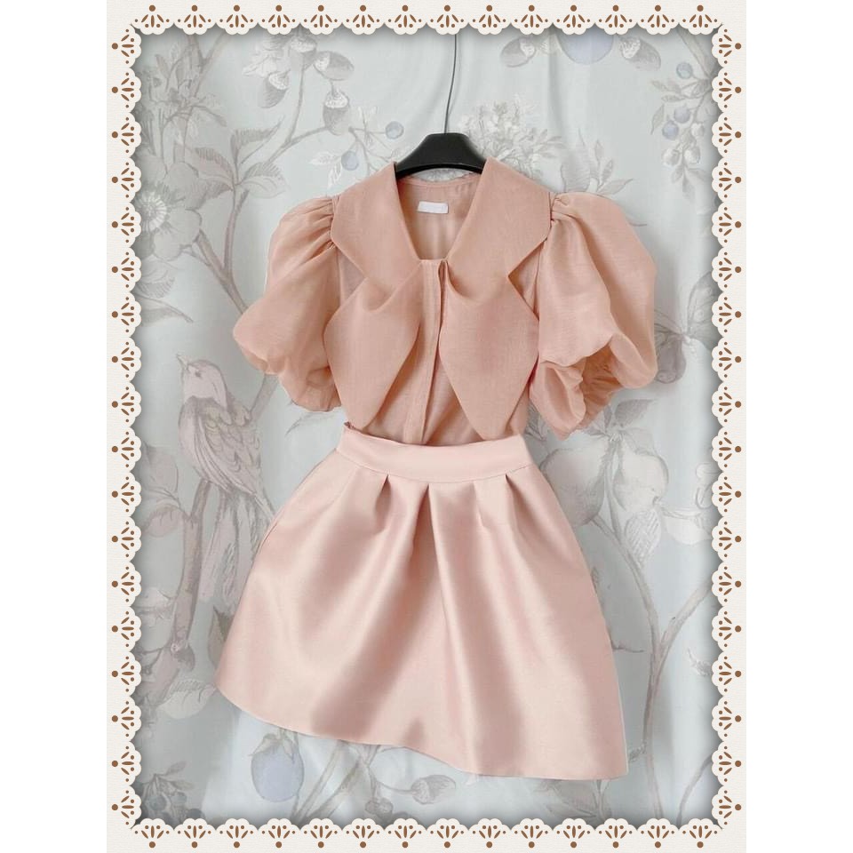 [HÀNG THIẾT KẾ] Set Áo Sơ Mi Organza Tiểu Thư và Chân Váy Xếp Ly - Chất Liệu Voan Organza Nhập Khẩu - Màu Hồng Baby | BigBuy360 - bigbuy360.vn