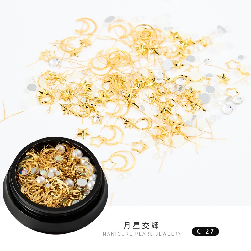 Hộp Phụ Kiện Trang Trí Móng Tay 3D Hình Trăng Sao Bằng Đồng
