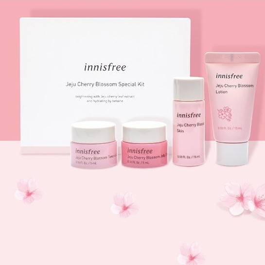 Bộ 4 Sản Phẩm Dưỡng Ẩm Và Nâng Tông Da Trắng Hồng Tự Nhiên Innisfree Jeju Cherry Blossom Special Kit (4 Sản Phẩm)