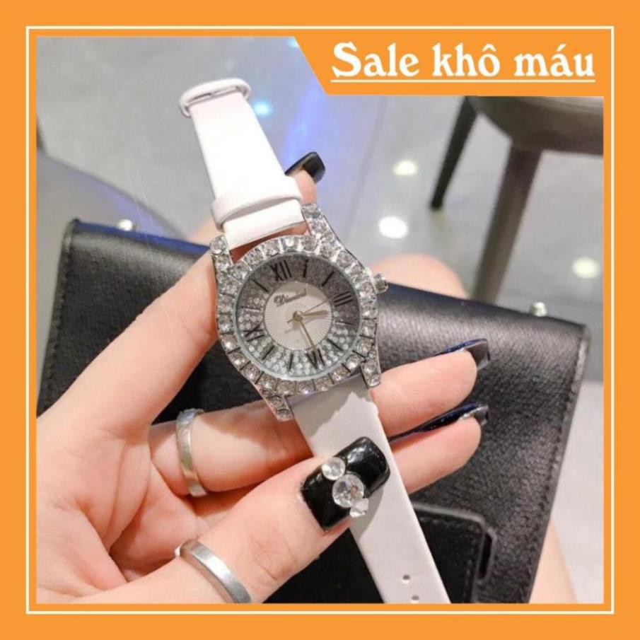 [Free Ship]  [Siêu Phẩm] Đồng hồ nữ DIMINI dây da mềm mặt thiêt kế những viên kim cương  Free Ship