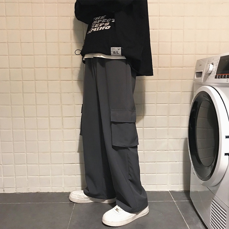 Quần dài kaki ống rộng phối túi phong cách Harajuku thời trang đường phố cho nam