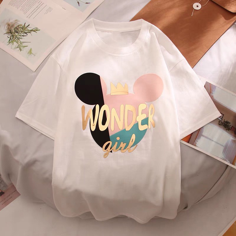 Áo thun unisex WONDER GIRL AO35, Áo phông tay lỡ form rộng HT STORE 9X nam nữ vải cotton ulzzang đủ size