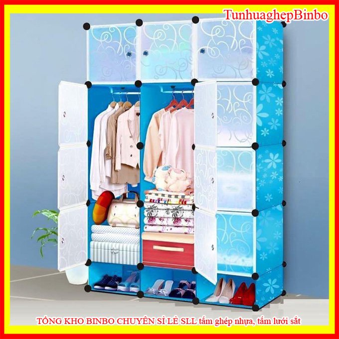Tủ quần áo lắp ghép đa năng 12ô kèm 3 ô giày