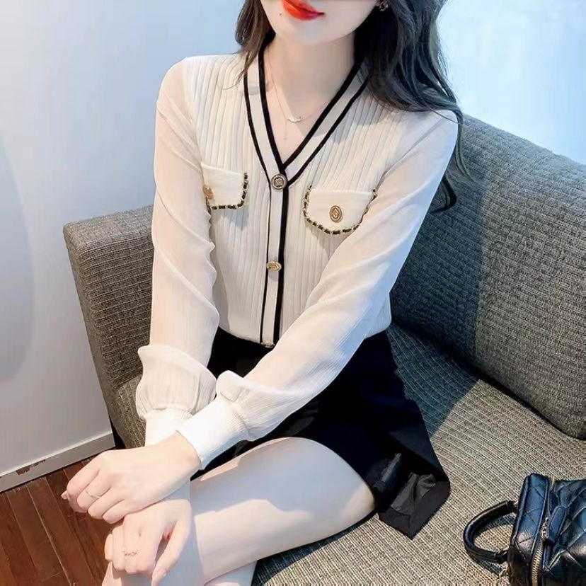 Áo Sơ Mi Chiffon Tay Dài Cổ Chữ v Thời Trang Mùa Thu Phong Cách Mới Cho Nữ