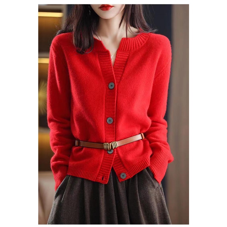 {Ảnh Thật + freeship} Áo khoác cardigan dài tay cổ chữ v phối hàng nút đơn thời trang cho nữ 46088