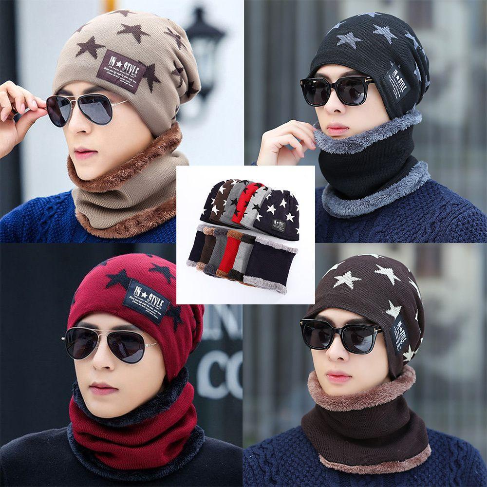 Set Mũ beanie Kèm Khăn Choàng Cổ Giữ Ấm Cho Nam Và Nữ Ốp