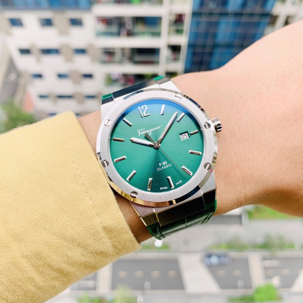 Đồng Hồ Nam Ferragamo F-80 SFDT00119 - Dây Cao Su Màu Xanh Lá