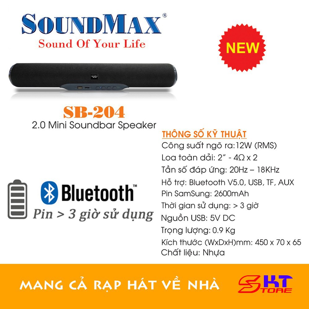 Loa Vi Tính Bluetooth SoundMax SB204 12W - Hàng Chính Hãng BH 1 Năm