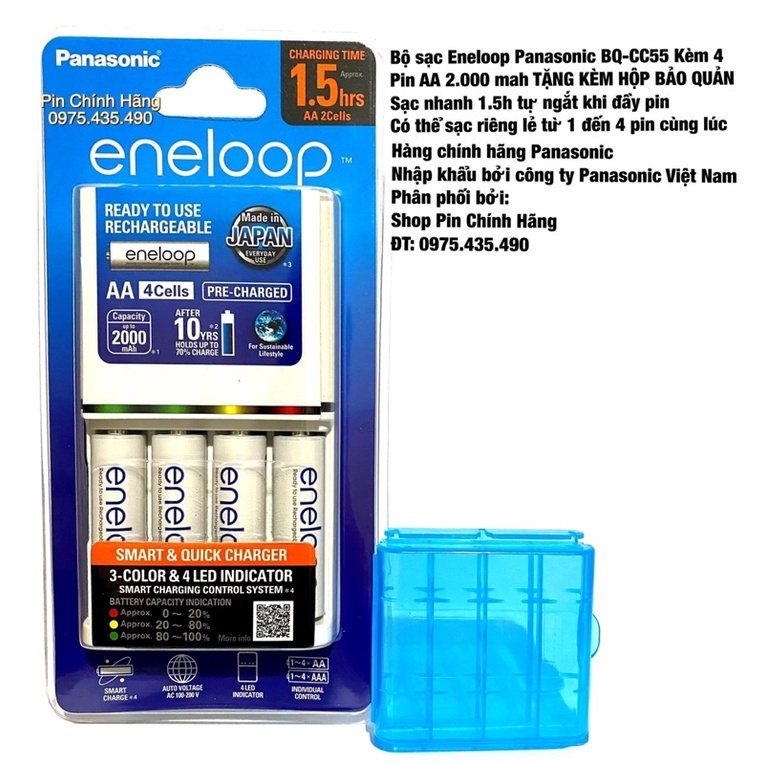 Máy Sạc Pin Panasonic Eneloop K-KJ55MCC40V Kèm 4 Pin Sạc AA 2.000 mAh Tặng Kèm Hộp Bảo Quản Pin Sạc