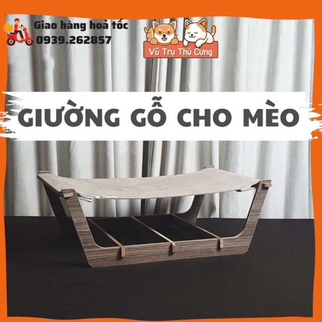 Giường Võng cho Mèo bằng Gỗ | Đệm Nệm Chó Mèo| Giường nằm cho Chó Mèo