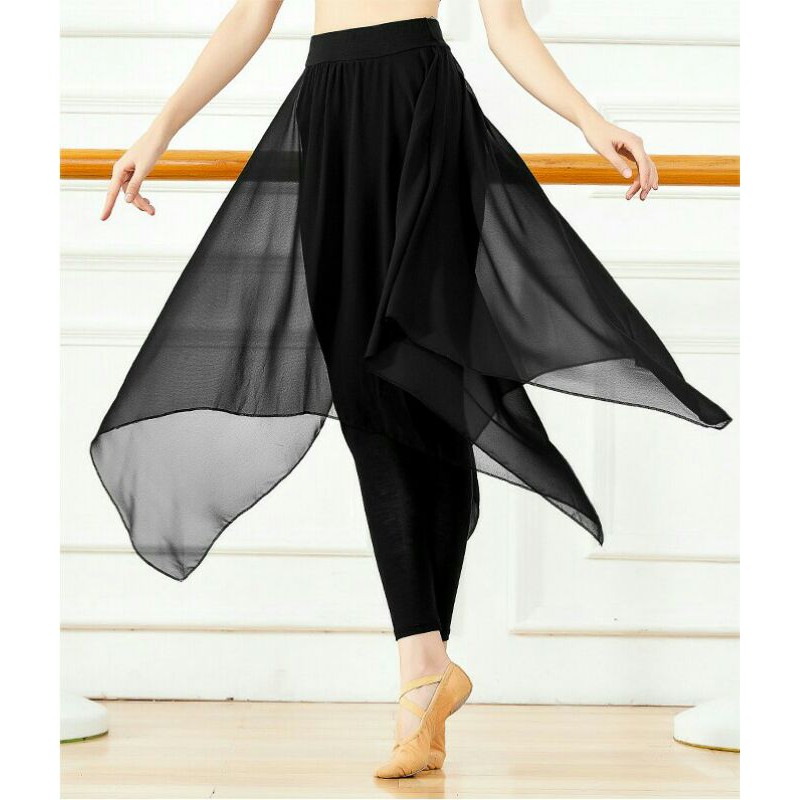 Quần legging liền tà váy dài múa cổ trang Q01 (sẵn màu đen)