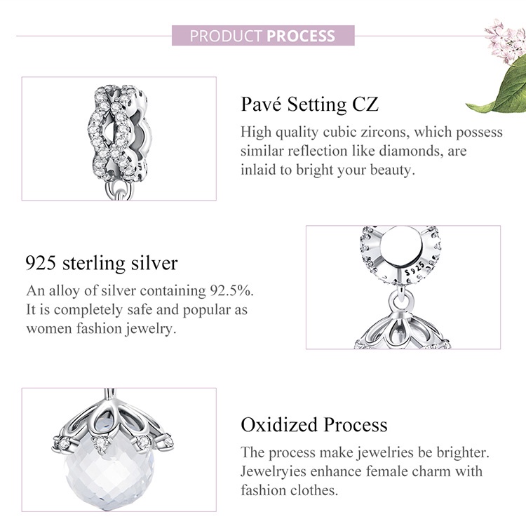 Mặt vòng cổ Bamoer S925 đính đá pha lê thời trang