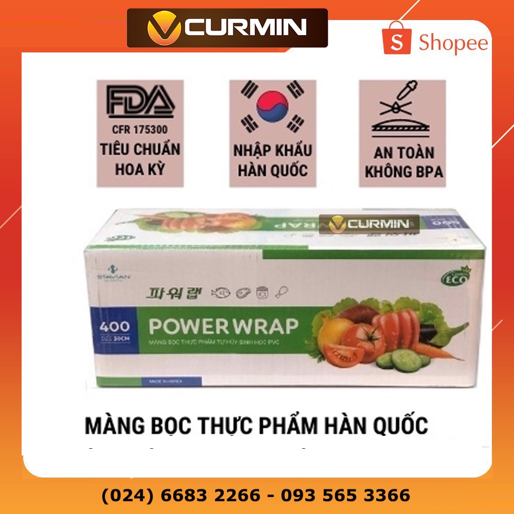 Màng bọc thực phẩm Power Wrap Hàn Quốc co giãn, chất liệu PVC tự hủy sinh học Khổ 30,45cm