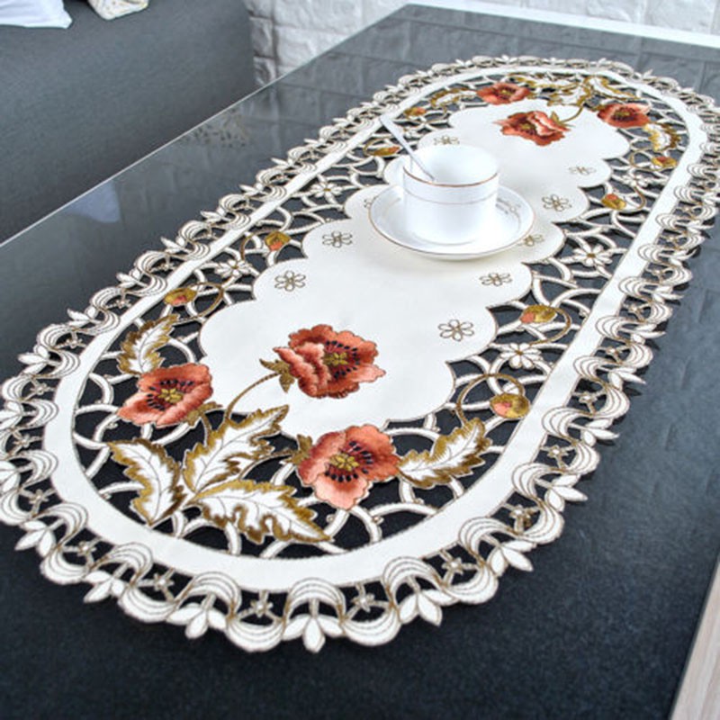 Oval Embroidered Lace Tablecloth Floral Table Cloth Table Runner Wedding Decor