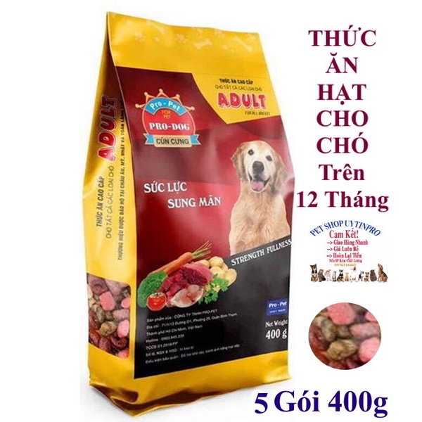 5 Gói Thức ăn hạt cho Chó trưởng thành PRO-DOG ADULT Gói 400g Xuất xứ Pro-Pet Việt Nam Dinh dưỡng hoàn chỉnh cho Chó