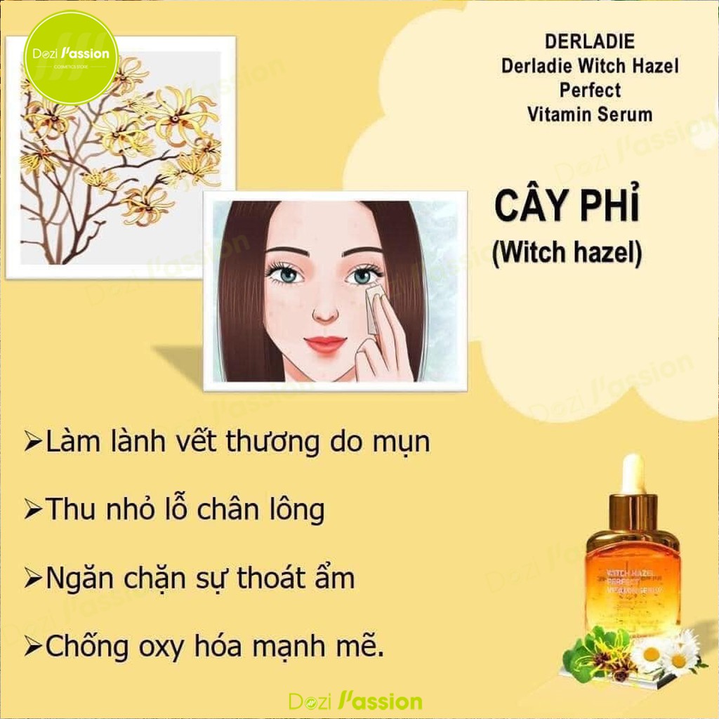Serum Derladie Mờ Thâm, Phục Hồi Da Mụn, Sẹo Rỗ Chiết Xuất Cây Phỉ - Derladie Witch Hazel Perfect Vitamin Serum 35ml