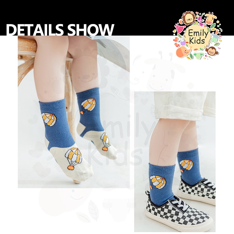 Set 5 Đôi Tất Cotton Kháng Khuẩn Thoáng Khí In Họa Tiết Hoạt Hình Dễ Thương Cho Bé Từ 1-15 Tuổi
