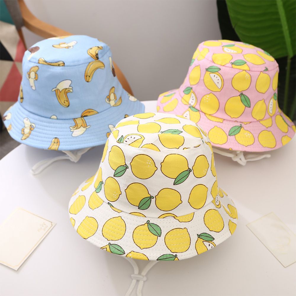 Nón che nắng kiểu ngư dân vành rộng có dây đeo cằm họa tiết quả chanh/ chú thỏ dành cho bé trai và bé gái vào mùa hè