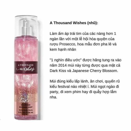 Xịt thơm toàn thân có nhũ Bath and Body Works A Thousand Wishes Diamond Shimmer