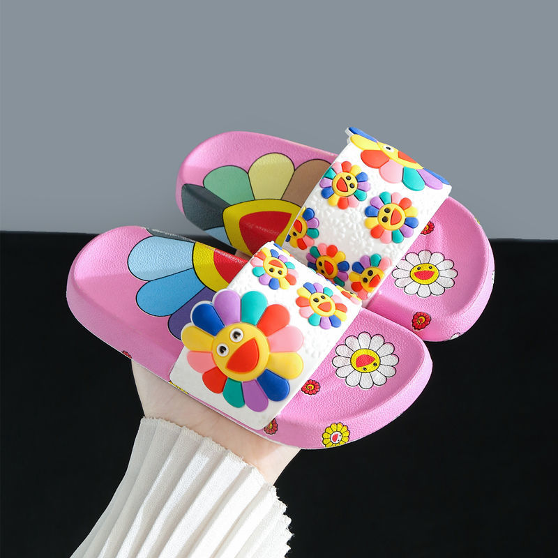 Dép lê đi trong nhà đính hoa màu cầu vồng dễ thương cho bé gái