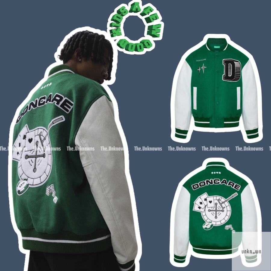 👑 👑  - Áo Varsity Jacket DONCARE CASINO JACKET" -GREEN JACKET,Áo khoác bomber DONCARE Varsity
