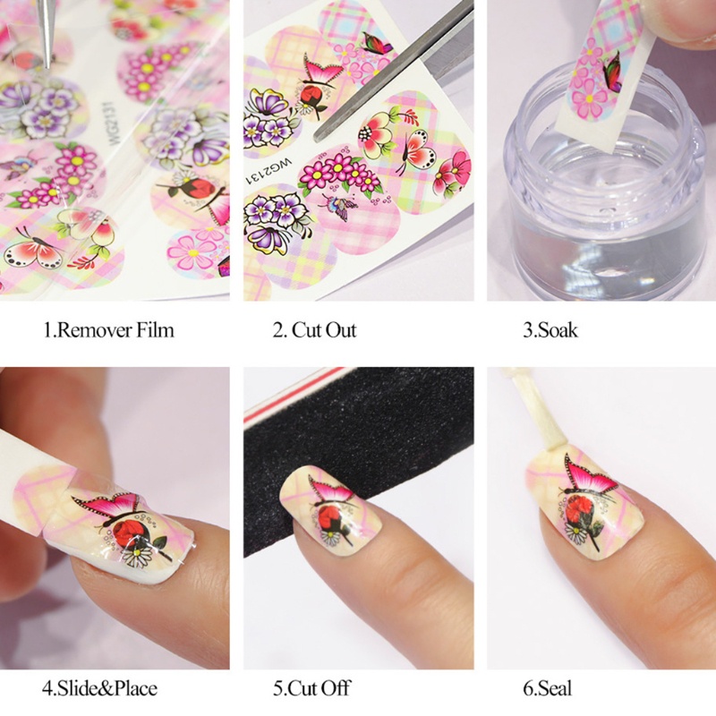 Set 14 Tờ Nhãn Dán Họa Tiết Hoa / Động Vật Vintage Trang Trí Móng Nghệ Thuật