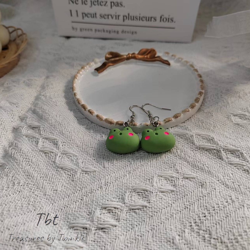 Bông tai hình động vật dễ thương hoa tai lủng lẳng hoa tai bạc gấu thỏ ếch phụ kiện thời trang （Tbt）