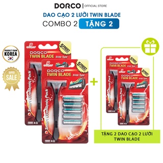 Combo 2 Dao Cạo Râu 2 Lưỡi Dorco Twin Blade Slide Type Tặng 2 Vỉ Cùng Loại