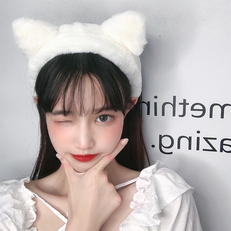 Băng đô cài tóc hình tai mèo bằng lông nhung dễ thương xinh xắn