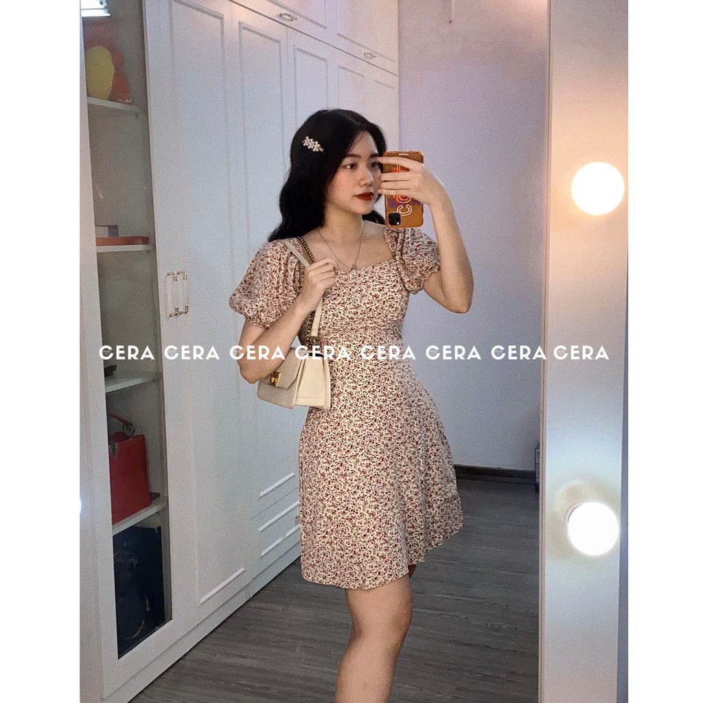 Váy hoa nhí vintage dáng xòe 🍓 Đầm hoa nhí chữ A tiểu thư ulzzang có dây buộc lưng 🍓 CERA FASHION | BigBuy360 - bigbuy360.vn