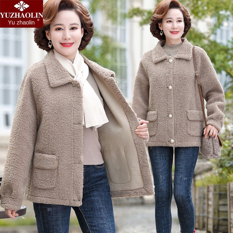 Mẹ mặc áo khoác nhung dạng hạt Quần thu đông phụ nữ trung niên và người già 40 tuổi 50 xuân