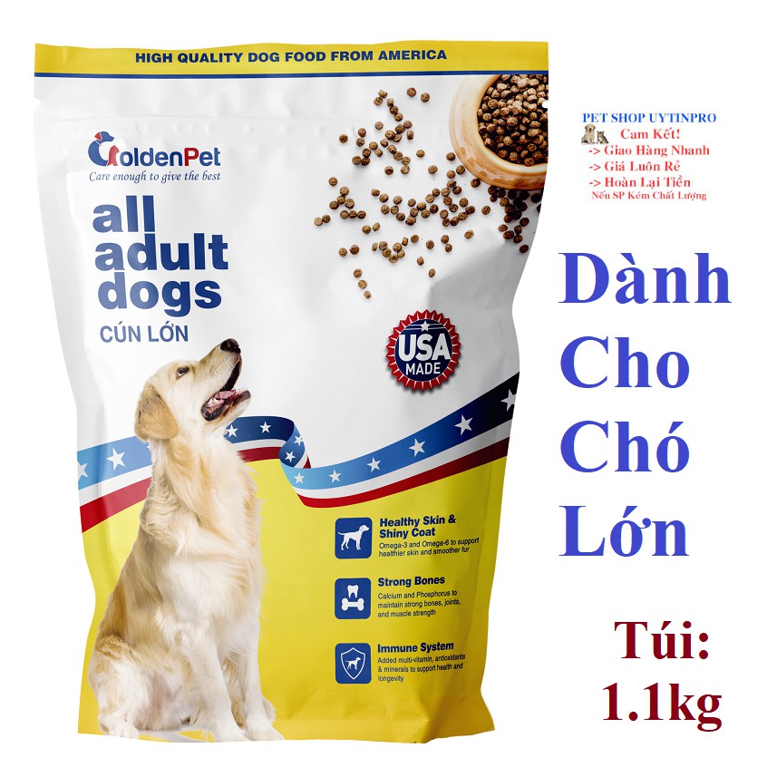 (HSD 19.05.22) THỨC ĂN HẠT CHO CHÓ LỚN GoldenPet all adull dogs Túi 1.1kg Xuất xứ USA (Mỹ)