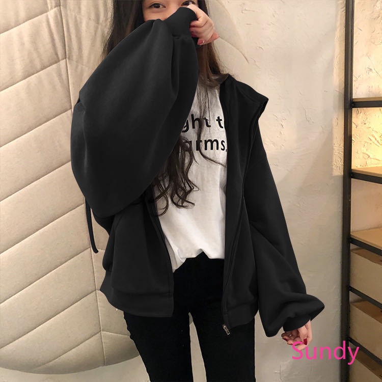 Áo hoodie dáng rộng lót nhung dày dặn phong cách thời trang hàn quốc