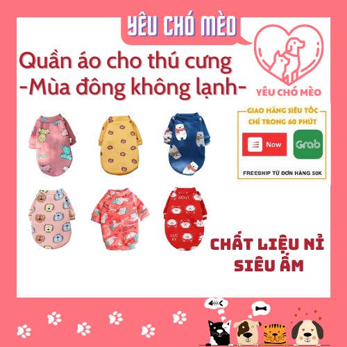 Quần áo cho chó, quần áo cho mèo, áo cho thú cưng nỉ 500 gram đến 10 k