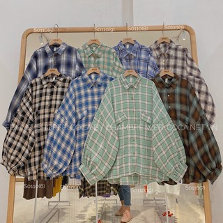 🎓 Áo sơ mi kẻ form rộng oversize tay bồng lồng đèn loại mỏng
