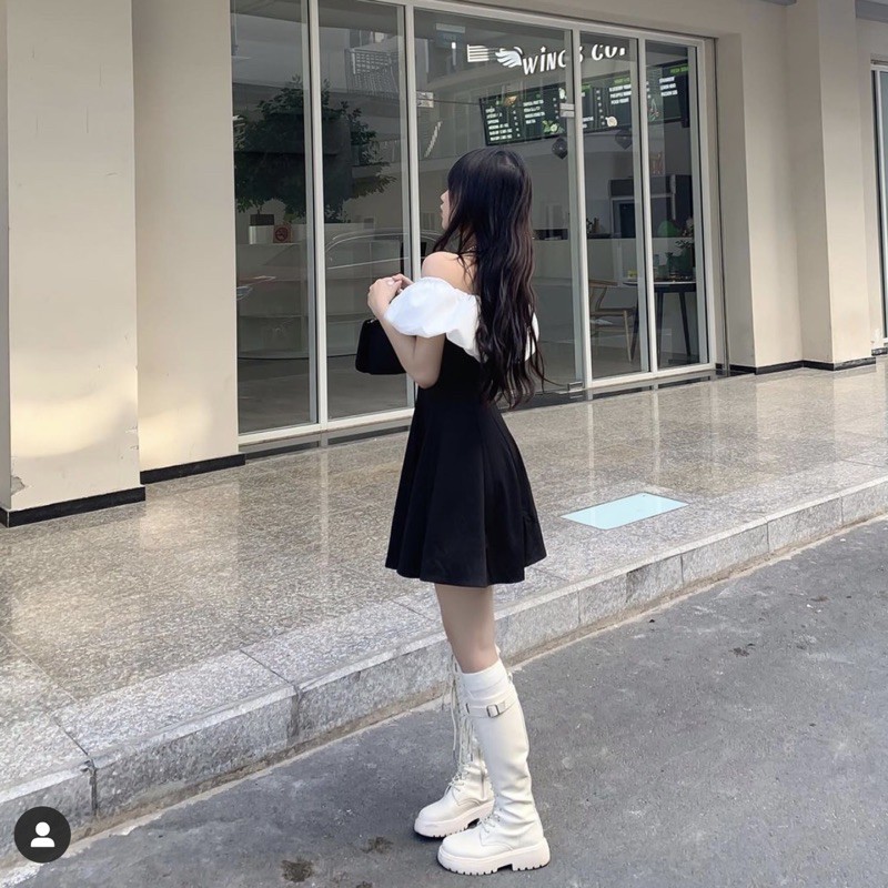 RINGELY DRESS - ĐẦM ĐEN PHỐI BÈO TRẮNG CÓ MÚT | BigBuy360 - bigbuy360.vn