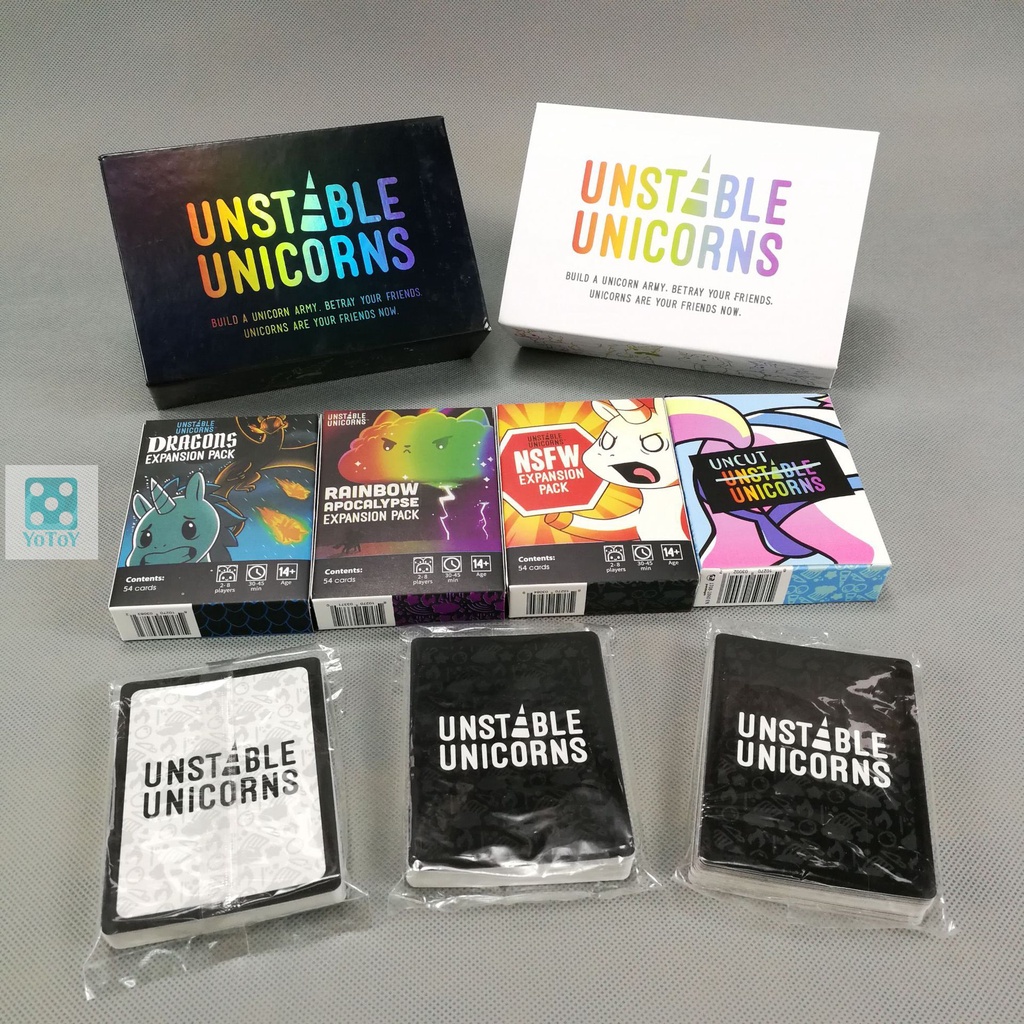 Bộ trò chơi Unstable unicorns boardgame – game bài kỳ lân bất định tiếng anh và các phiên bản mở rộng hấp dẫn