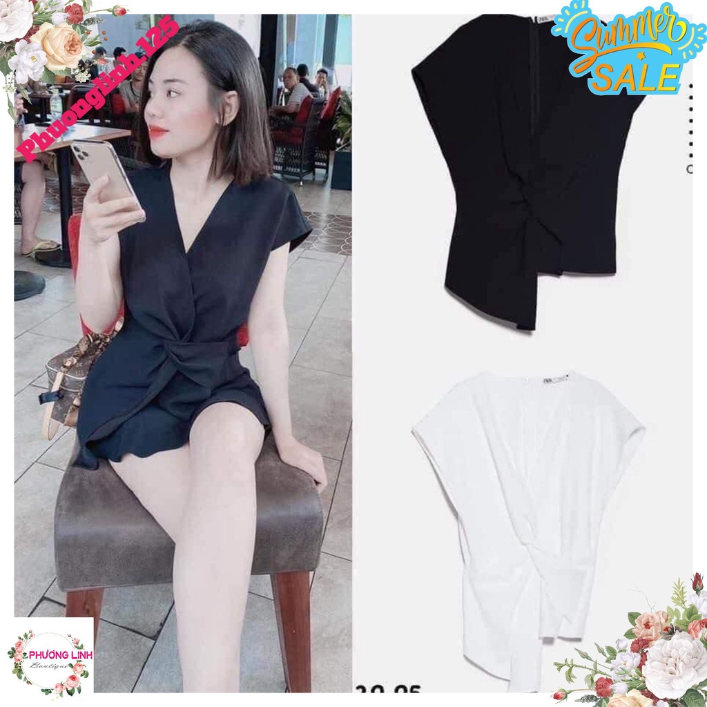 ÁO XOẮN EO LỆCT VẠT ĐEN TRẮNG