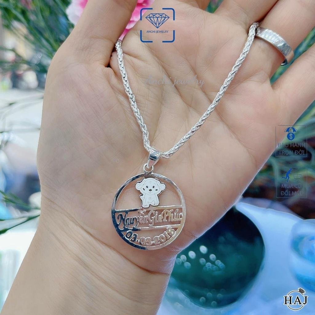 Dây chuyền khắc tên cho bé trai miễn phí, chuẩn bạc ta an toàn cho bé, Anchi jewelry