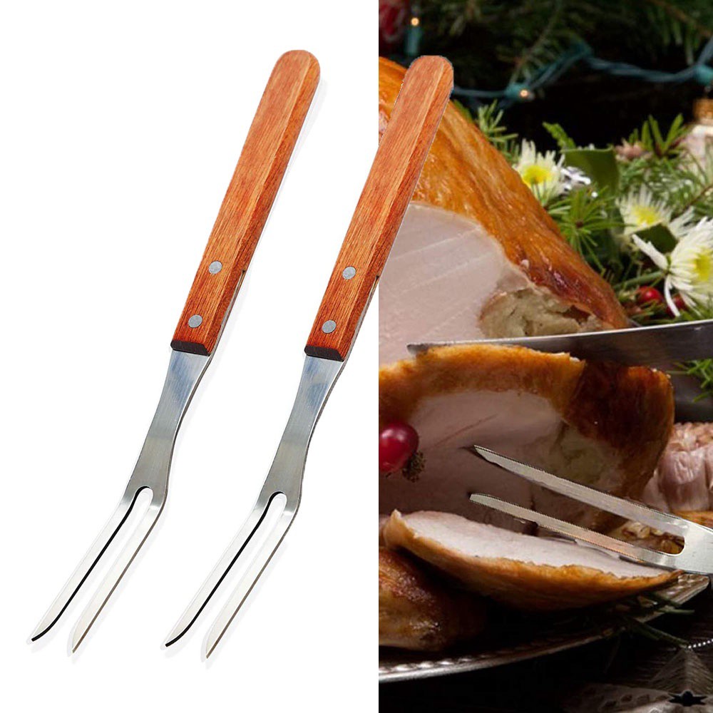 Nĩa Xiên Thịt Gà Bằng Thép Không Gỉ Cán Gỗ Chuyên Nghiệp Cho Nhà Bếp / Nướng Bbq 81